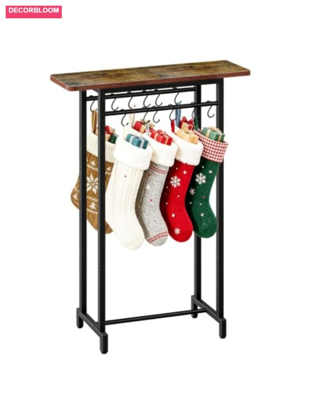 Christmas Stocking Holder Stand Wood Shelf 12 S Hooks Floor Rack